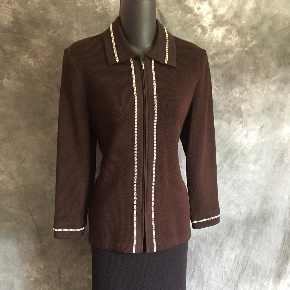 ST JOHN COLLECTION KNIT BROWN JACKET SIZE 4